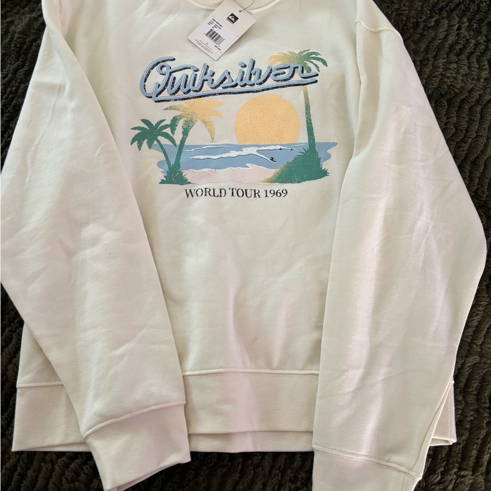 NWT Quiksilver Cream Crewneck Surf Sweater Pullover - World Tour 1969
